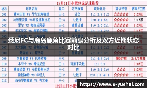 悉尼FC与鹿岛鹿角比赛前瞻分析及双方近期状态对比